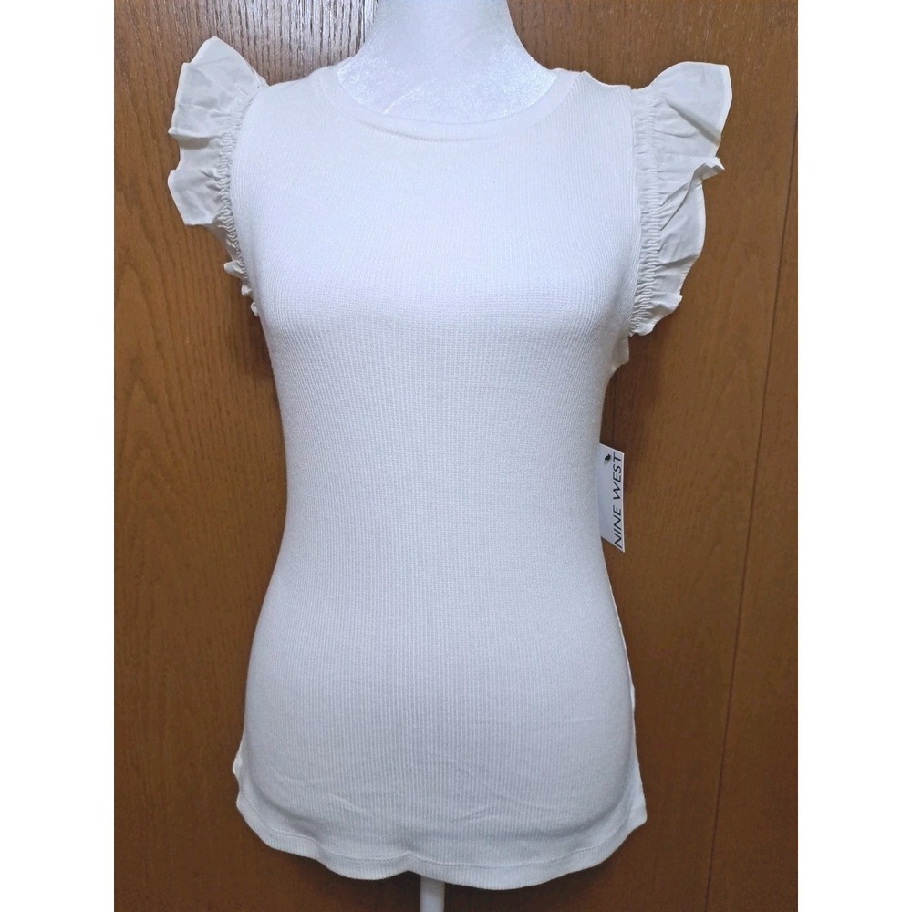 Nine West Women's Cotton Blend White Top Shirt‎ Blouse NWT Size Small